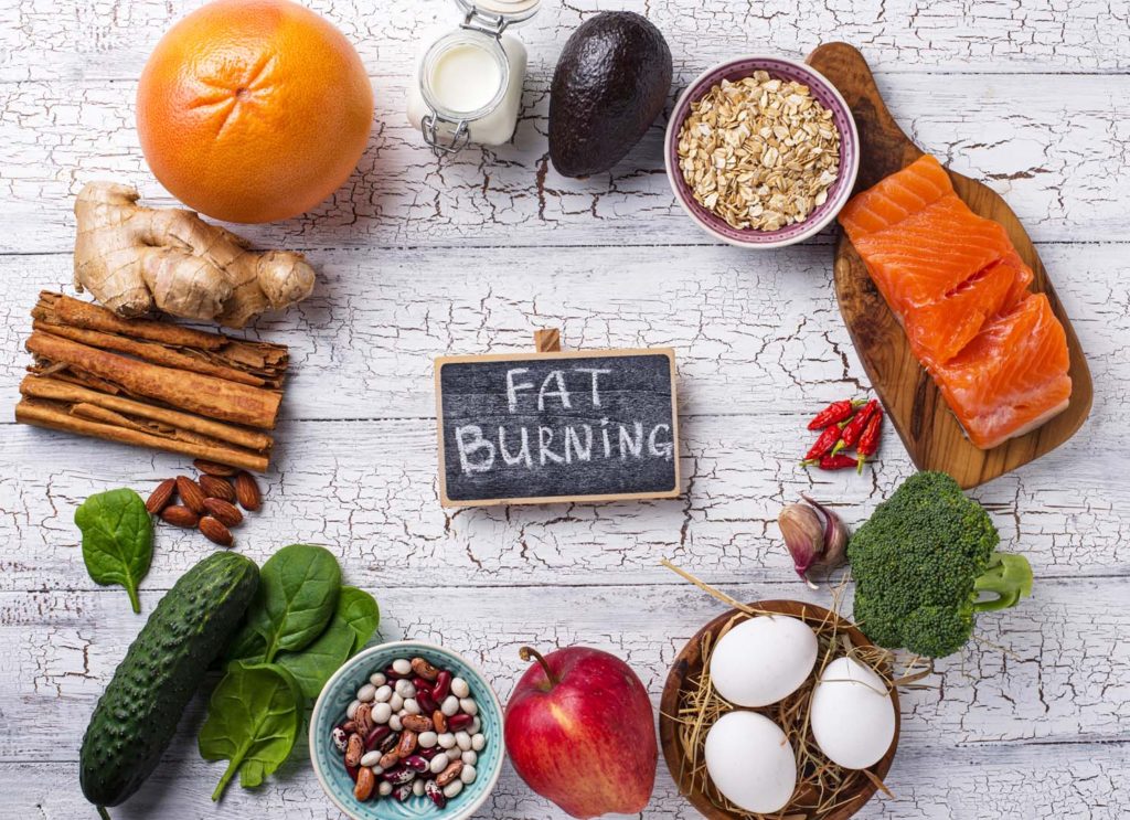 Fat burning products. Healthy food for weight losing