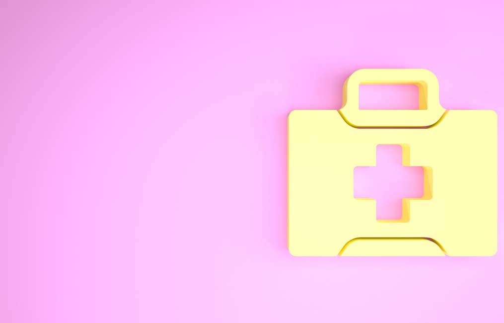 First aid kit concept, medicine equipment set in a suitcase box